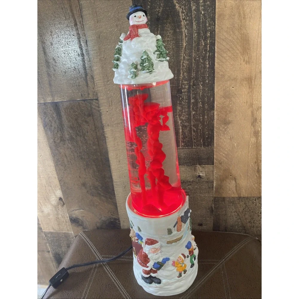Vintage 1990s Creative Motion Christmas Lava Lamp Snowman & Santa Claus‎ Scene